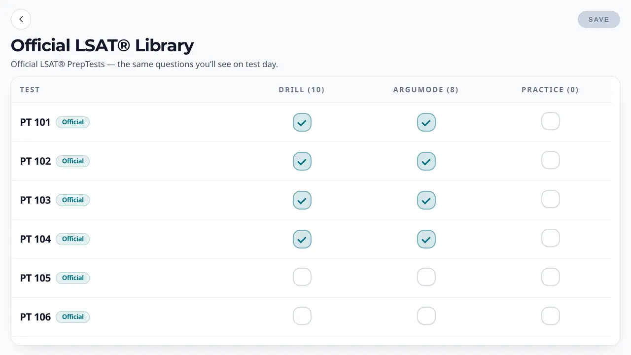 Official LSAT® Library screenshot in light mode